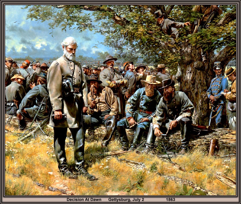 gen Robert Edward Lee, col Charles Marshall, maj John Walter Fairfax and lt gen Ambrose Powell Hill at Gettysburg PA 2 july 1863