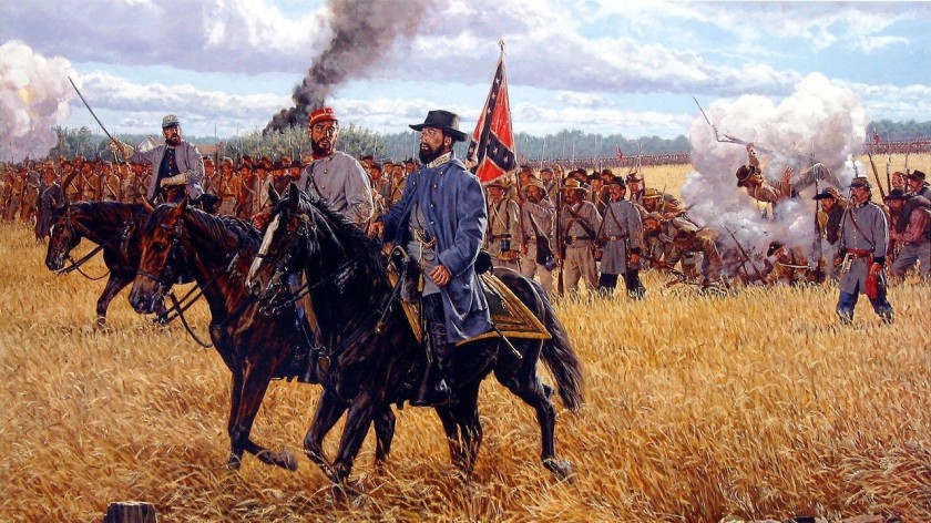 virginians led by bde gen Richard Brooke Garnett and col Edward Porter Alexander at Gettysburg PA 3 july 1863